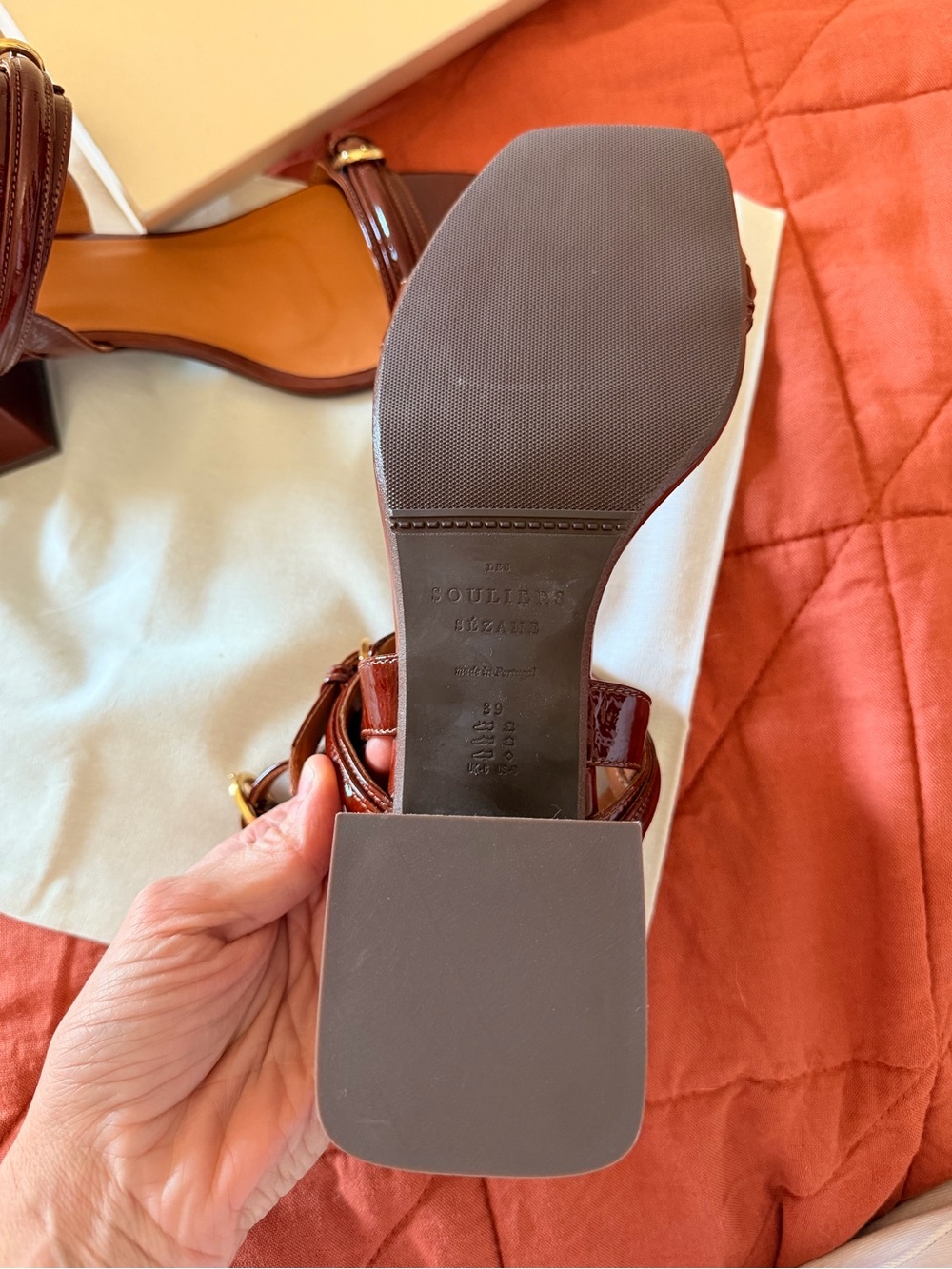Sezane Dark Brown Leather Buckle Block Heel Sandals - Picture 4 of 5
